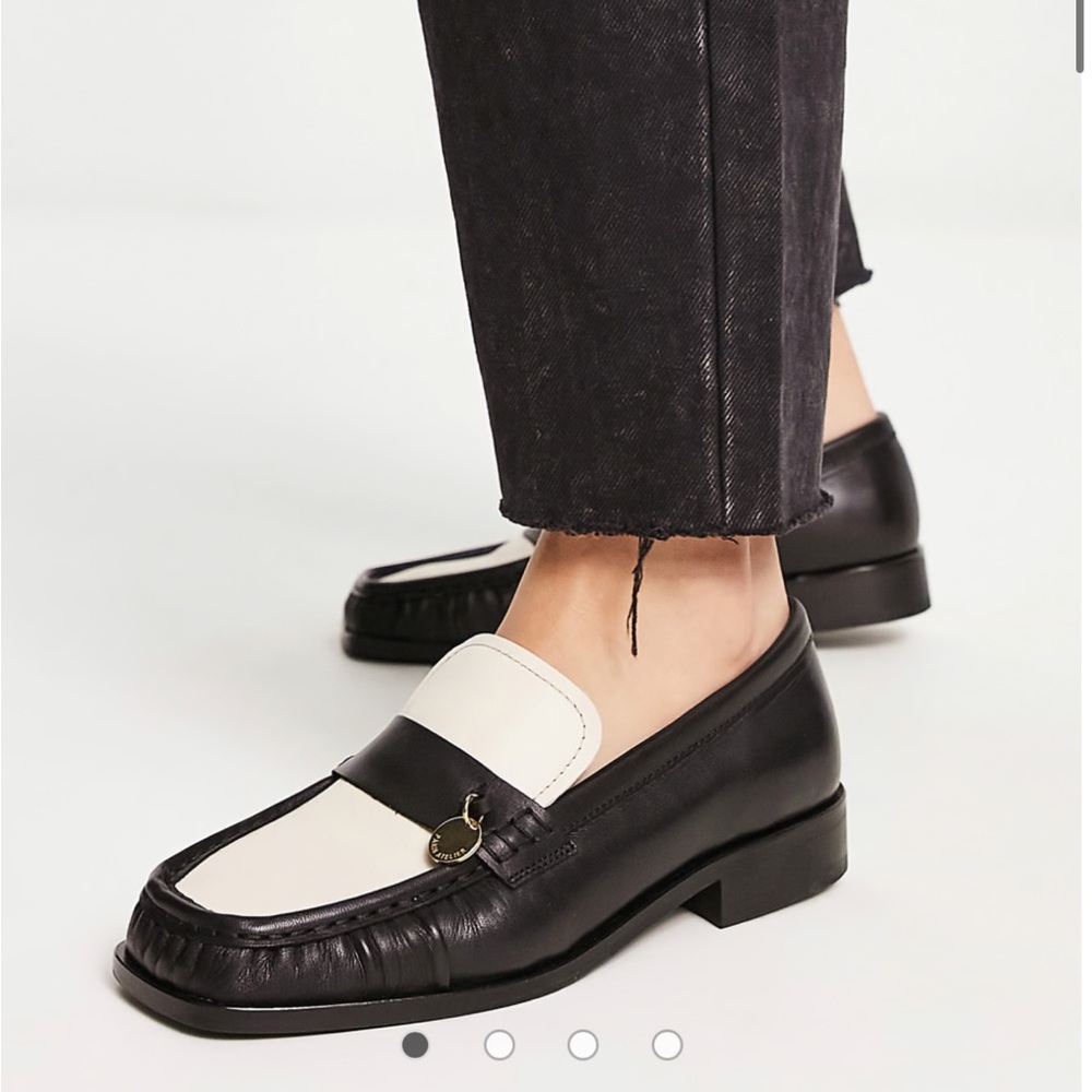 & Other Stories Squared toe Color Block leather loafers with a coin charm